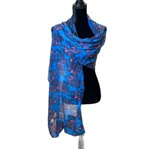 Unbranded Scarf Womens Long Rectangle Blue Pink Floral Flower Shawl Wrap